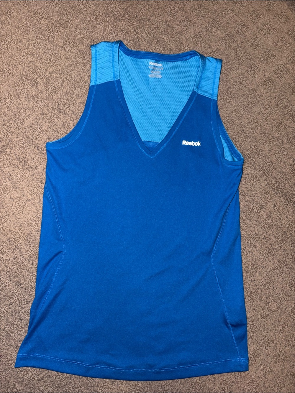 Reebok Women’s Blue V-Neck Tank with Light Blue Mesh